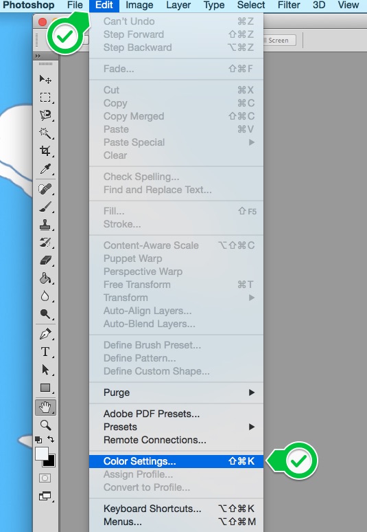 Screenshot from photoshop showing the color settings option