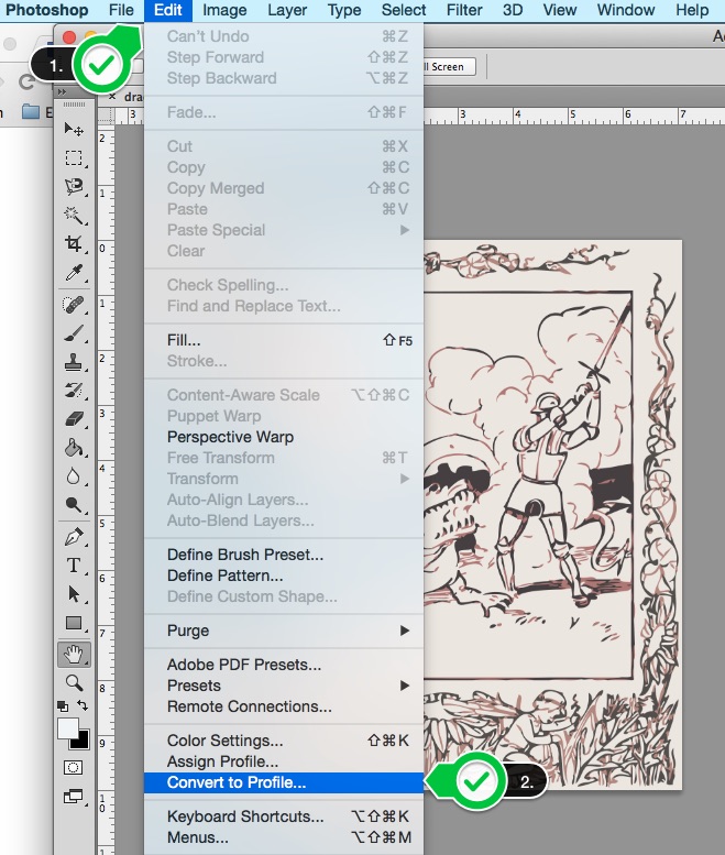 Screenshot of Photoshop showing the Edit menu