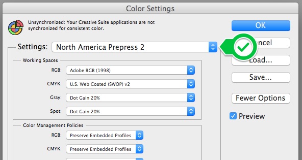 Screenshot from photoshop of color settings