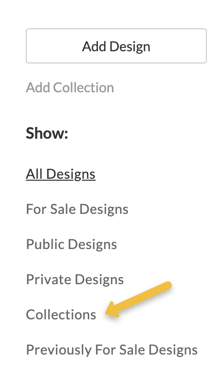screenshot of collections option in design library