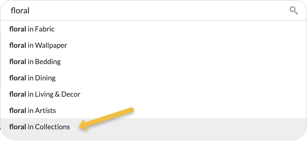 screenshot of collections option in search