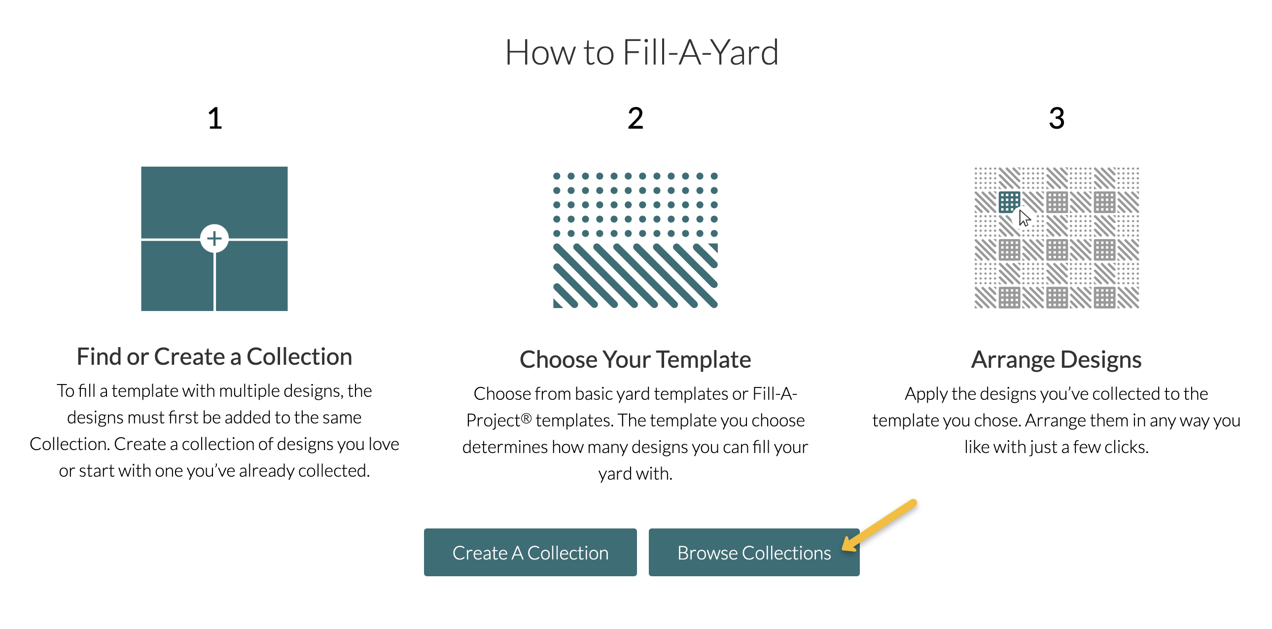 screenshot of browse collections button on fill a yard page