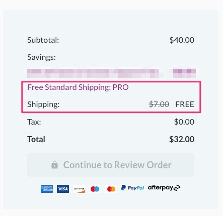 screenshot of free shipping in the cart for plus members