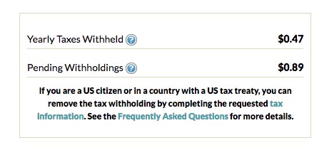 screenshot of withholdings details in account