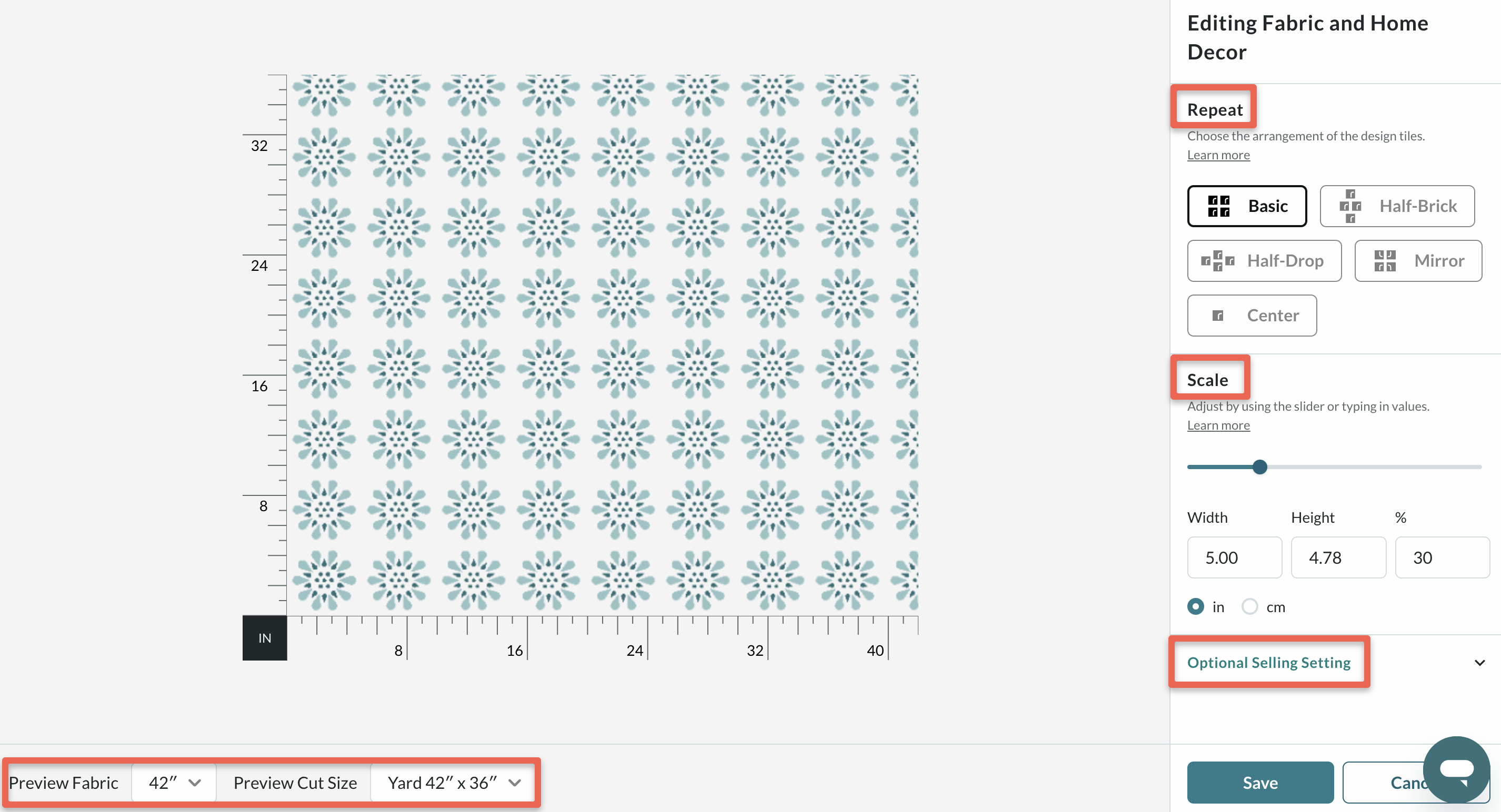 screenshot of design layout page