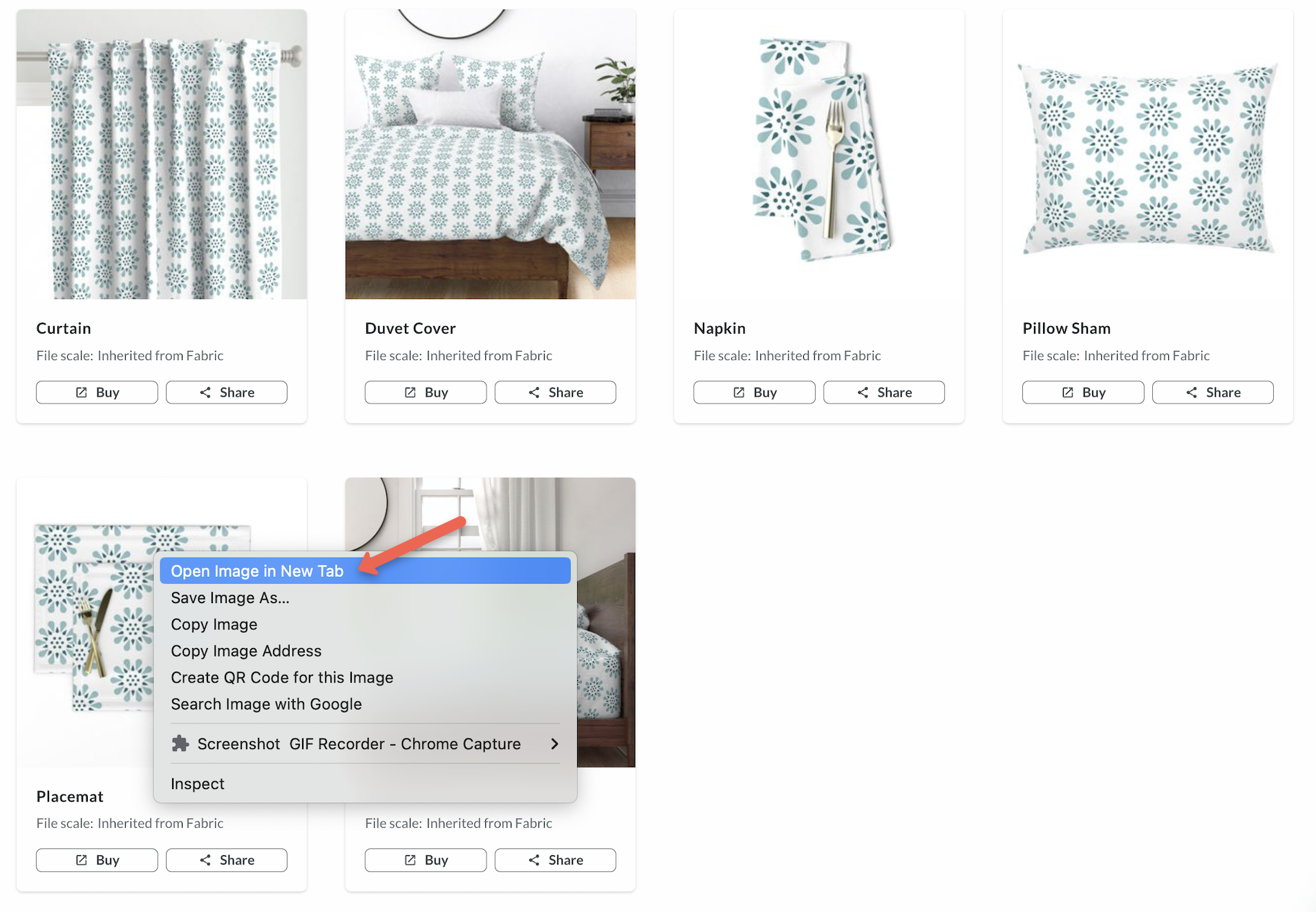 screenshot of right click menu on home decor preview image