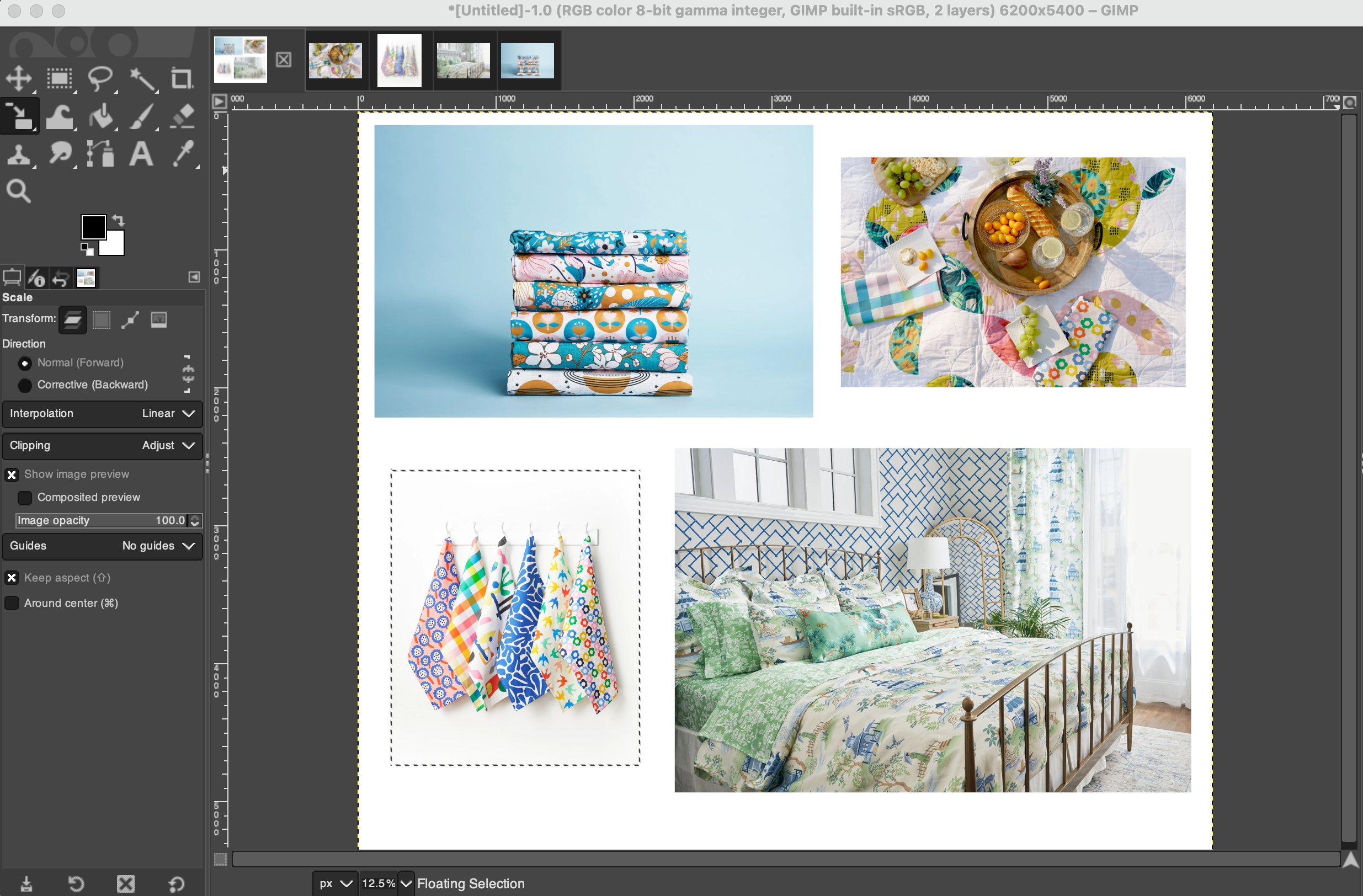 Screenshot from Gimp of four images placed into a larger file