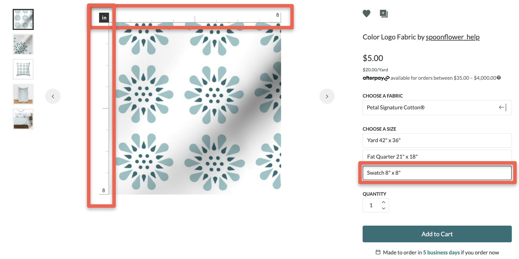 preview of swatch with rulers