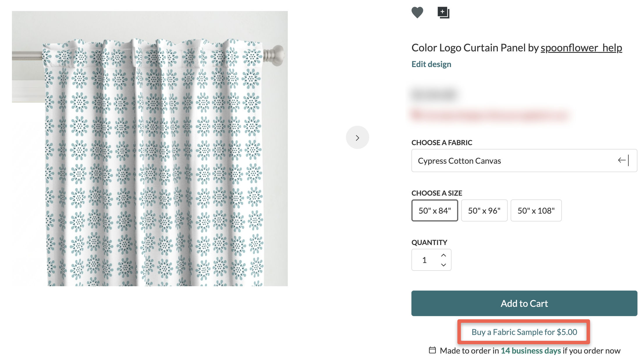 screenshot showing fabric sample option on curtain page