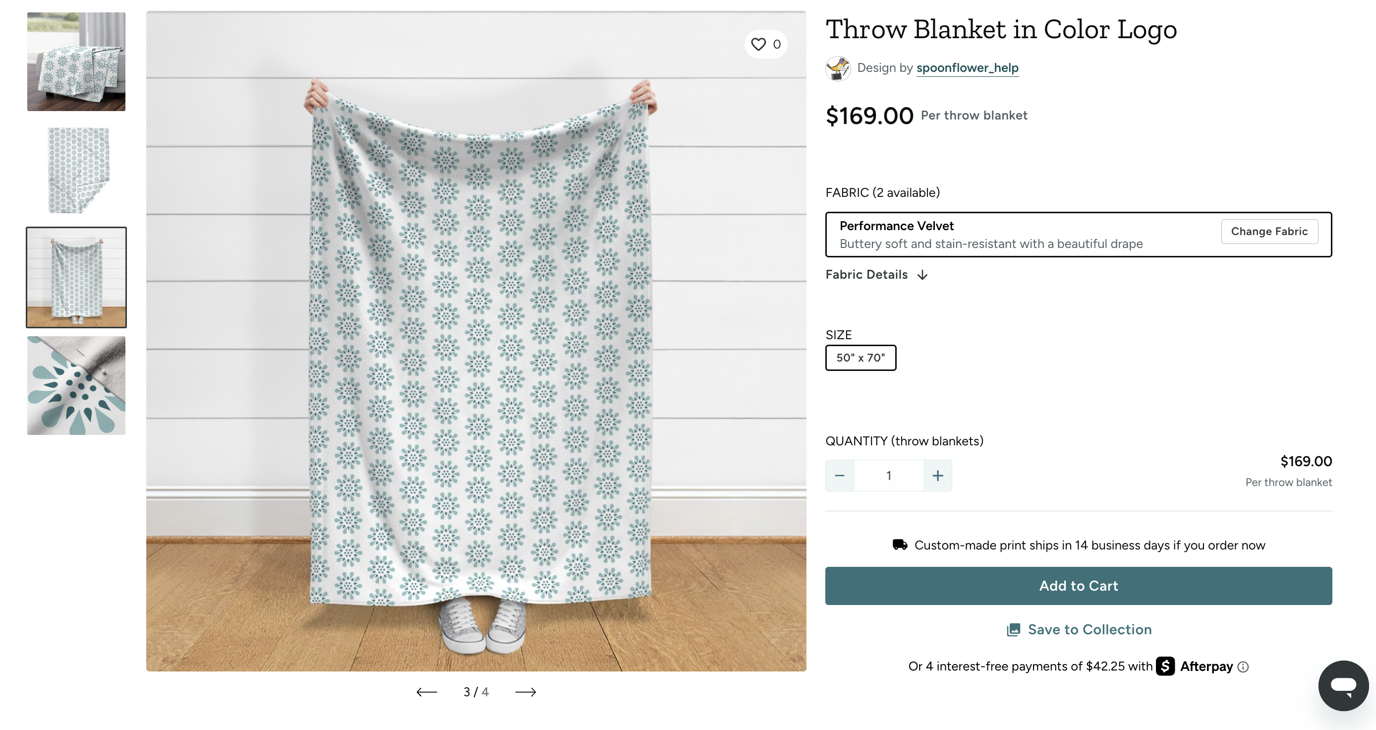 screenshot of throw blanket page