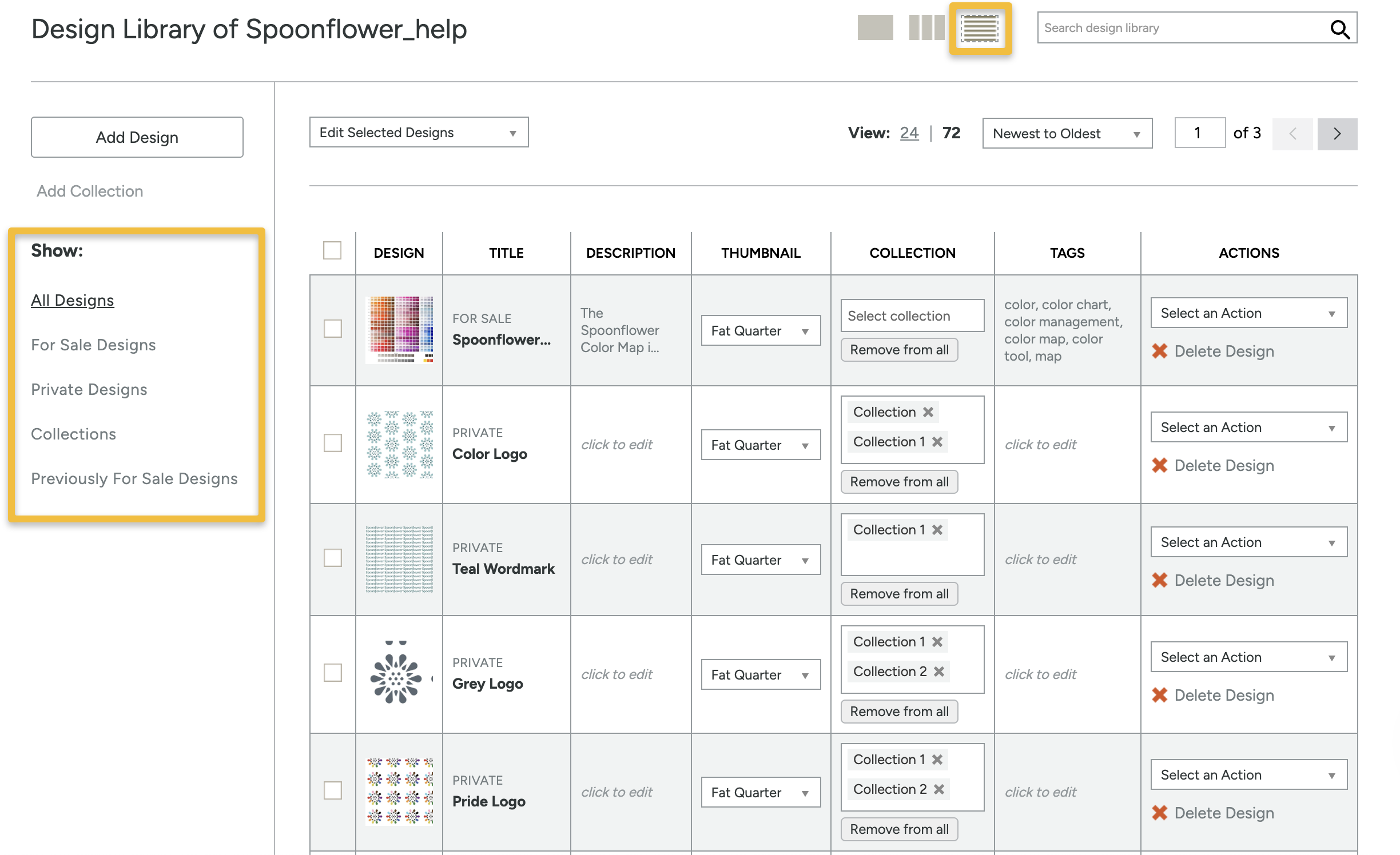 screenshot of the design library