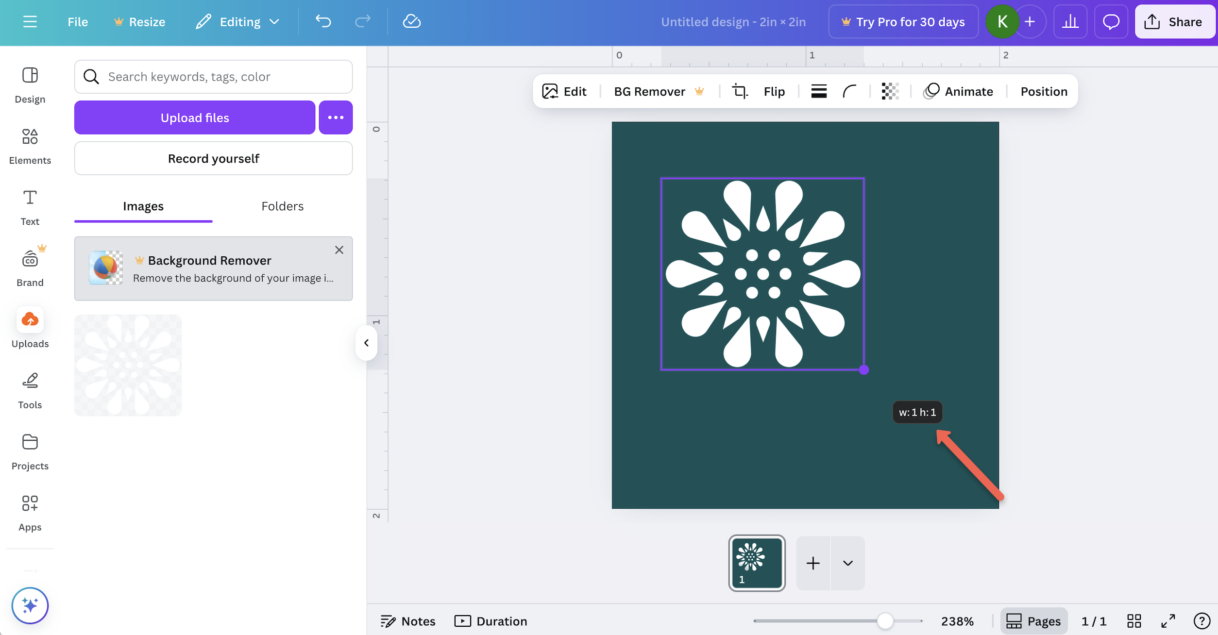 screenshot of resizing spoonflower logo on teal background in canva
