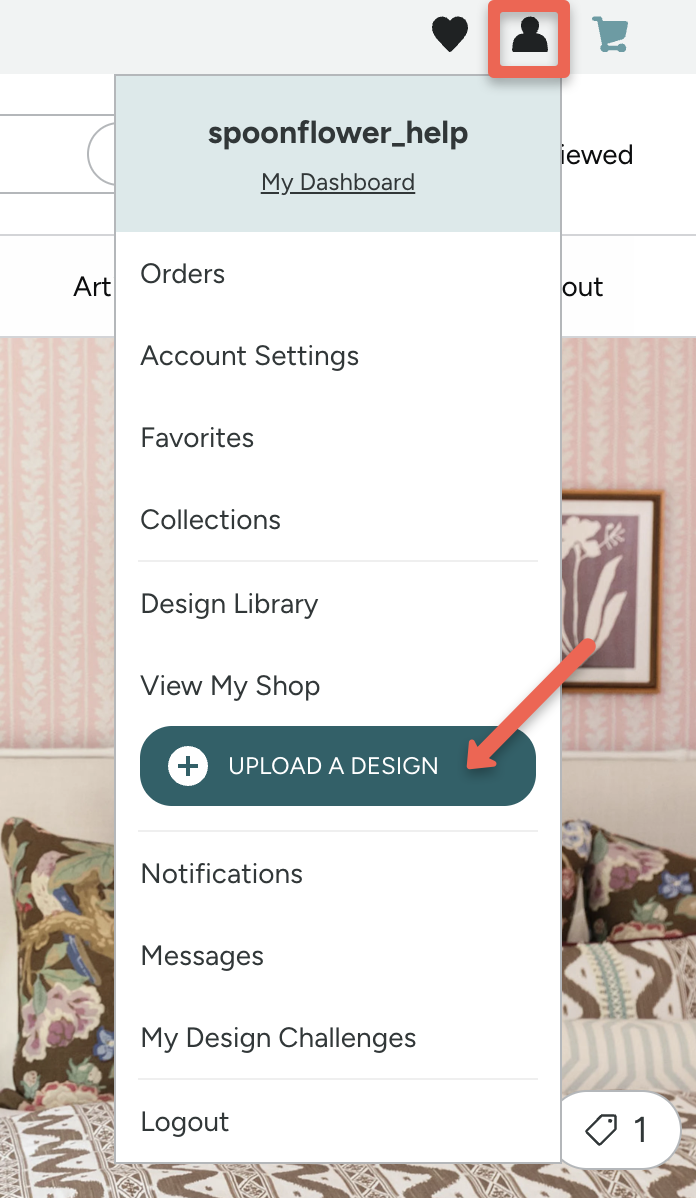 screenshot of upload a design button 