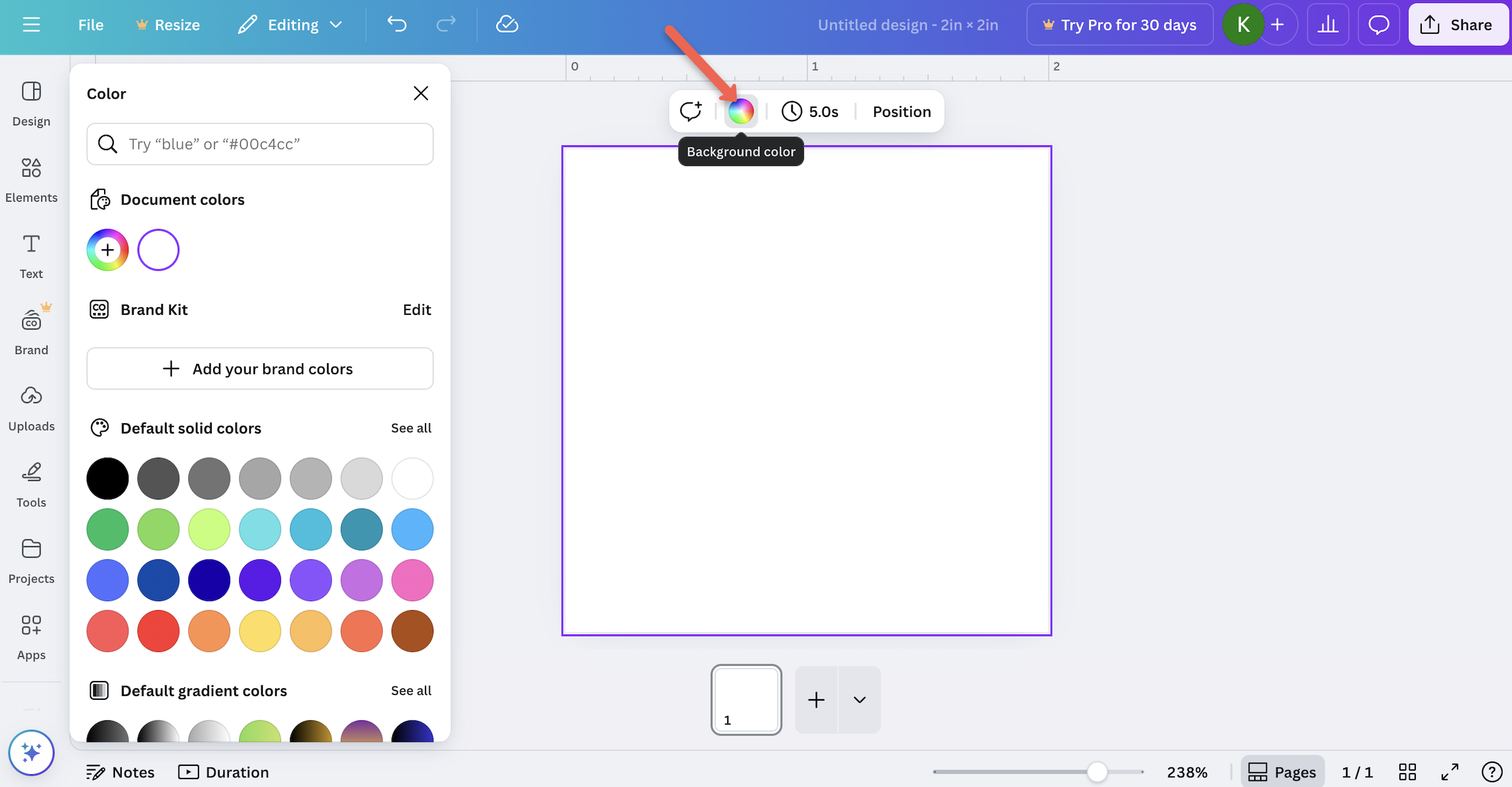 screenshot of background color tool in canva