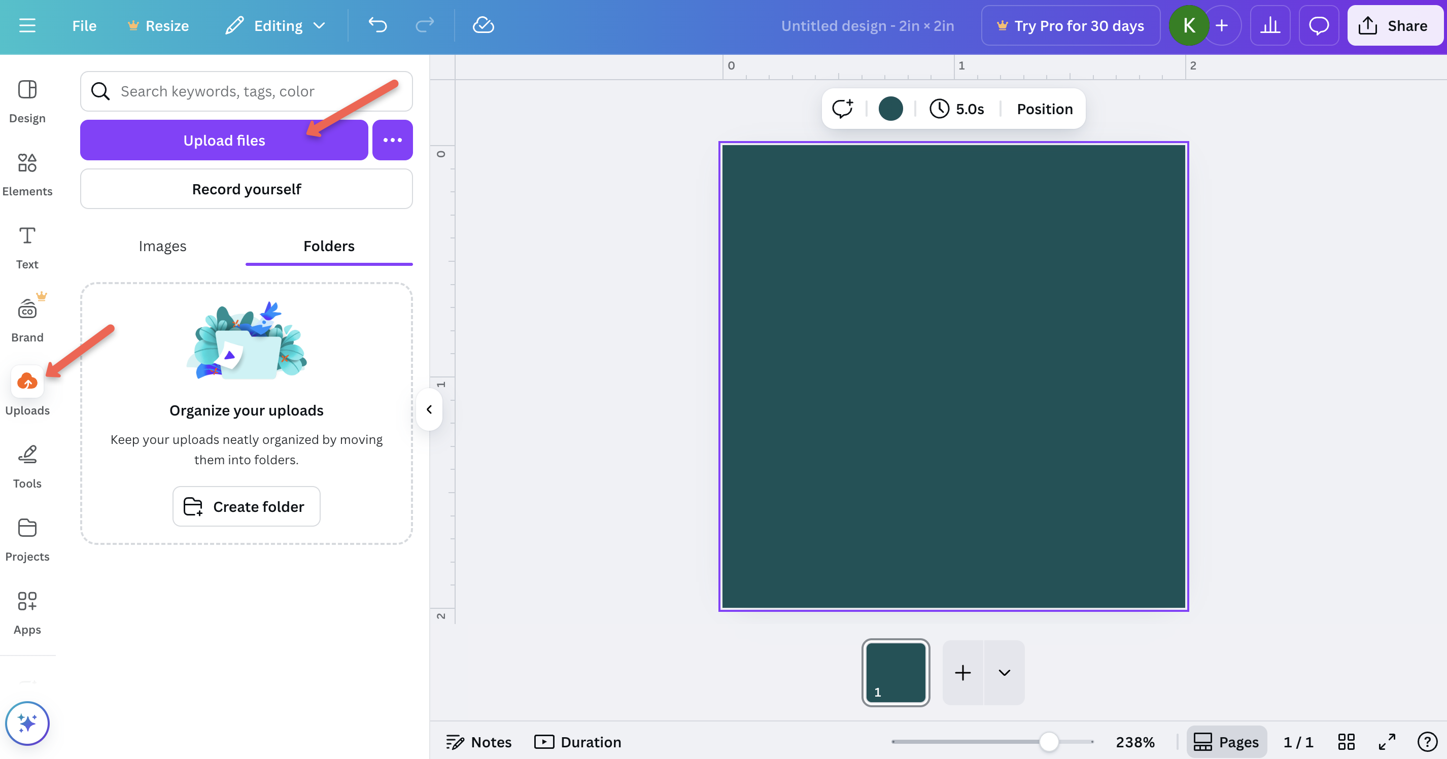 screenshot of upload file option in canva