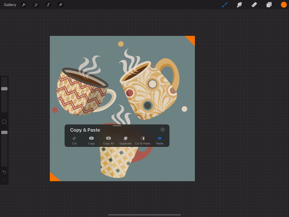 screenshot of procreate copying and pasting a layer