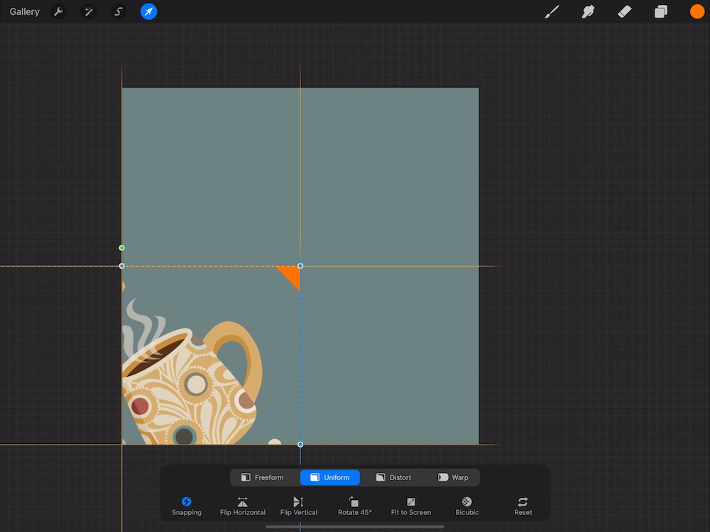 screenshot from procreate with image moved to bottom left quadrant of the canvas
