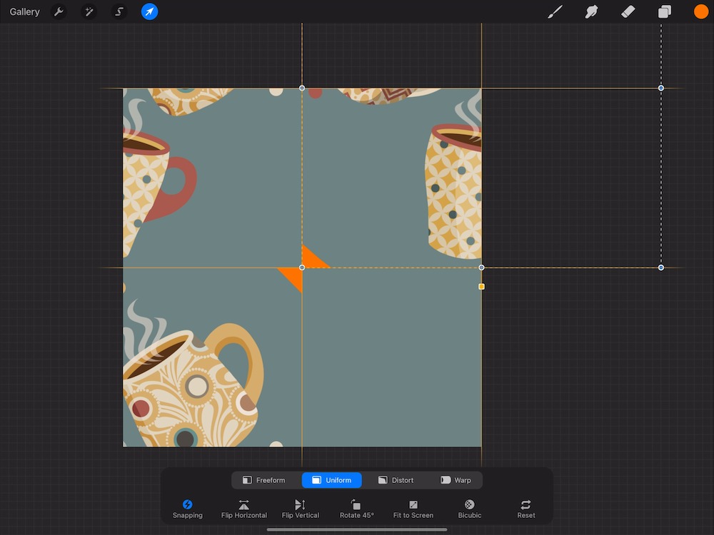 screenshot from procreate with 3 out of 4 quadrants of the canvas filled with design tile