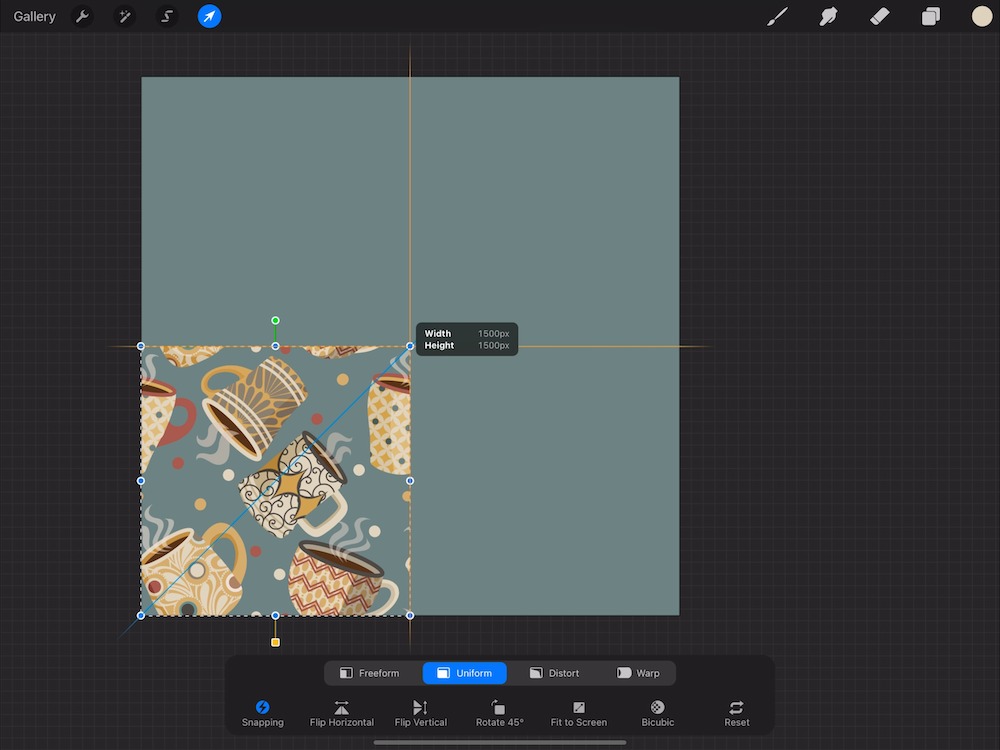 screenshot from procreate showing design in bottom left quadrant of the canvas
