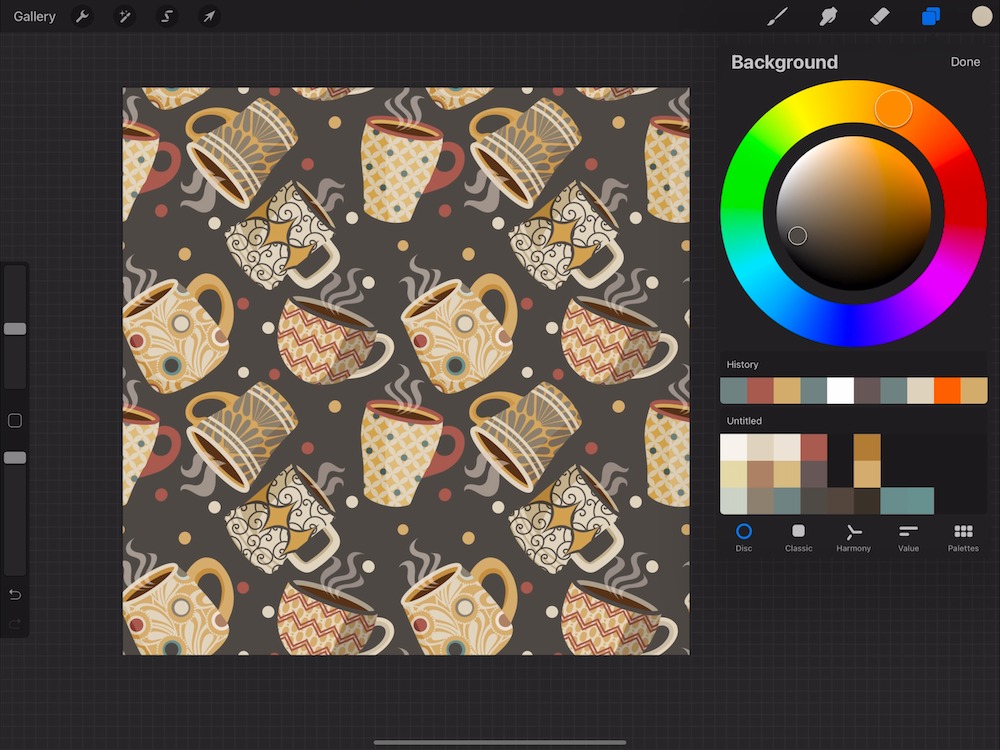 screenshot from procreate with background color menu open