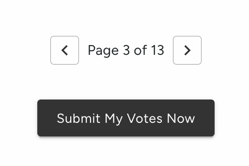 screenshot with page 3 of 13, left and right arrows, and submit my votes now button and 