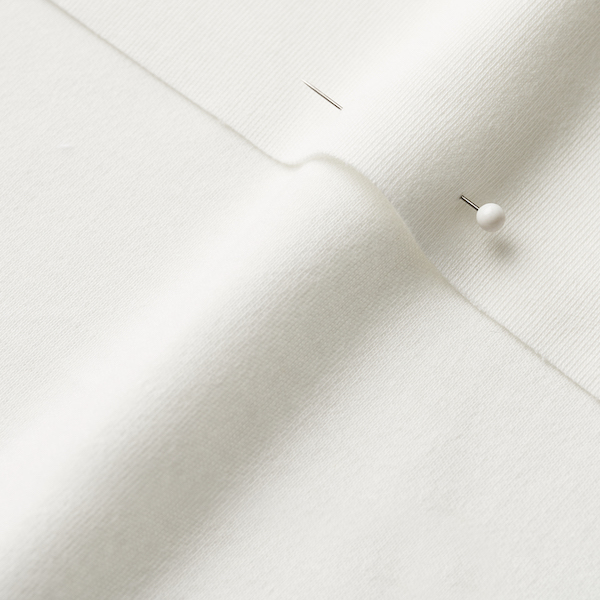 Close up of unprinted white organic cotton knit fabric