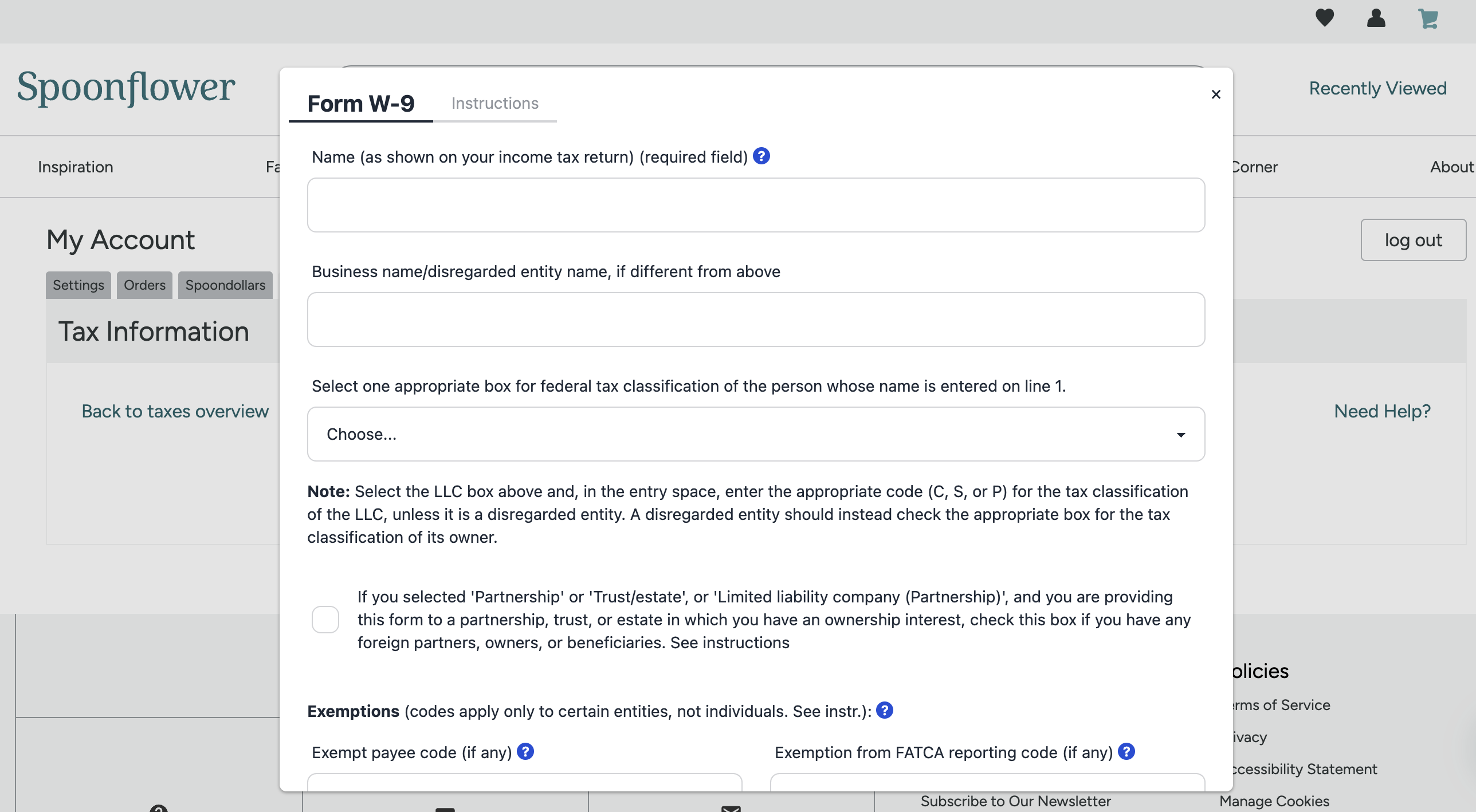 screenshot of blank form w9