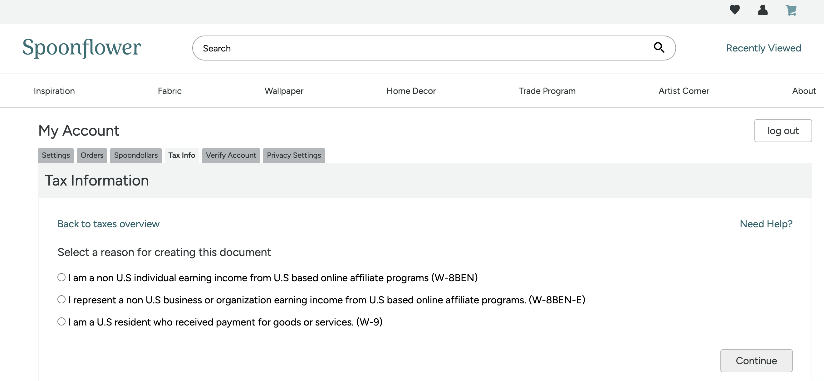 screenshot of menu to choose w8 or w9 options