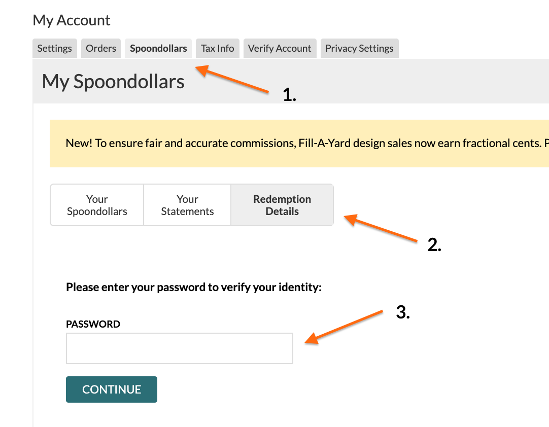 screenshot of spoondollars tab in account settings