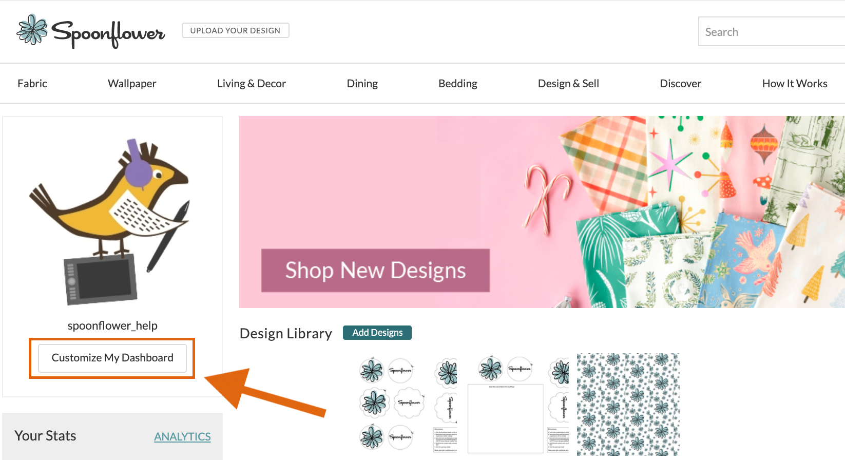 Screenshot of Shop Dashboard with Customize My Dashboard button