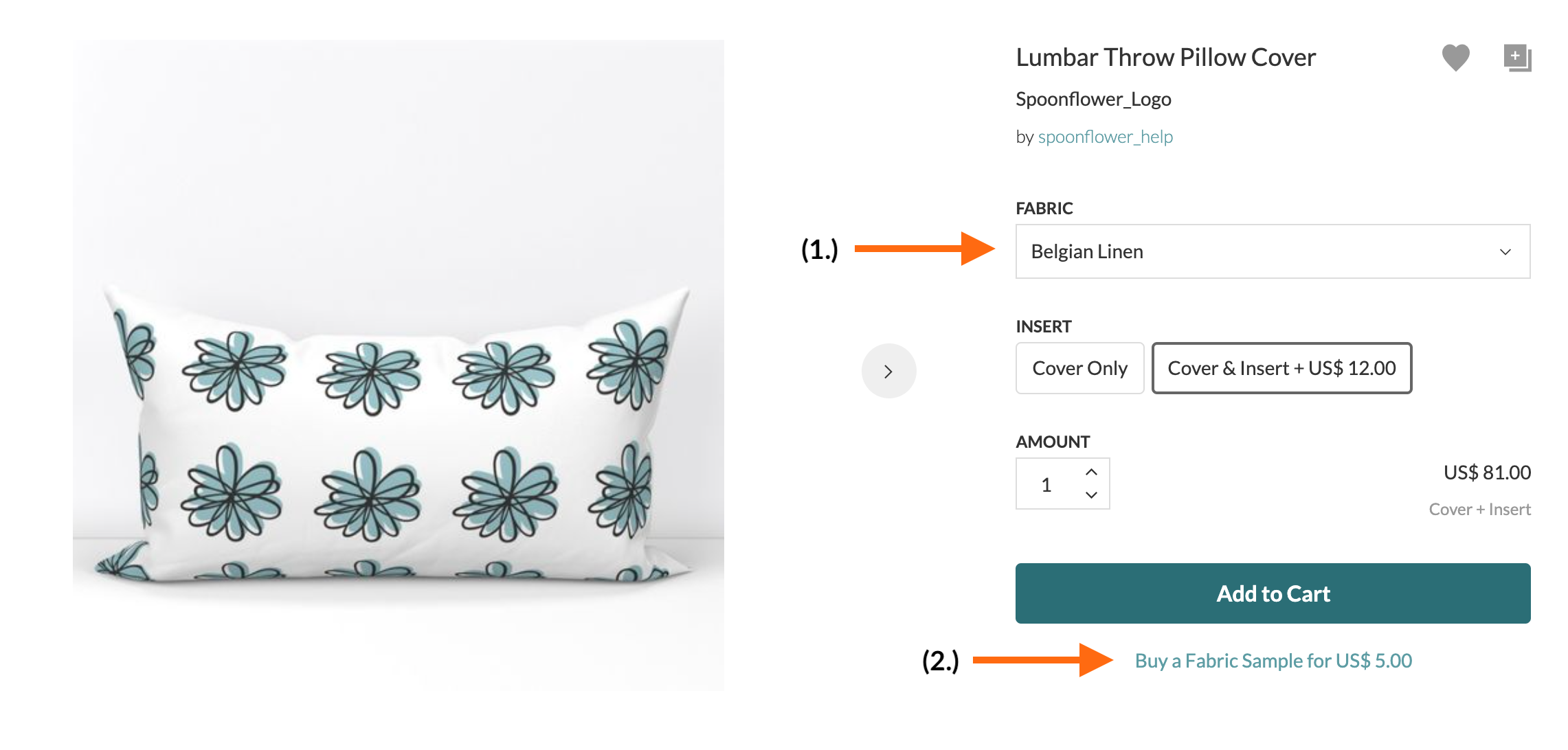 screenshot of lumbar pillow purchase page
