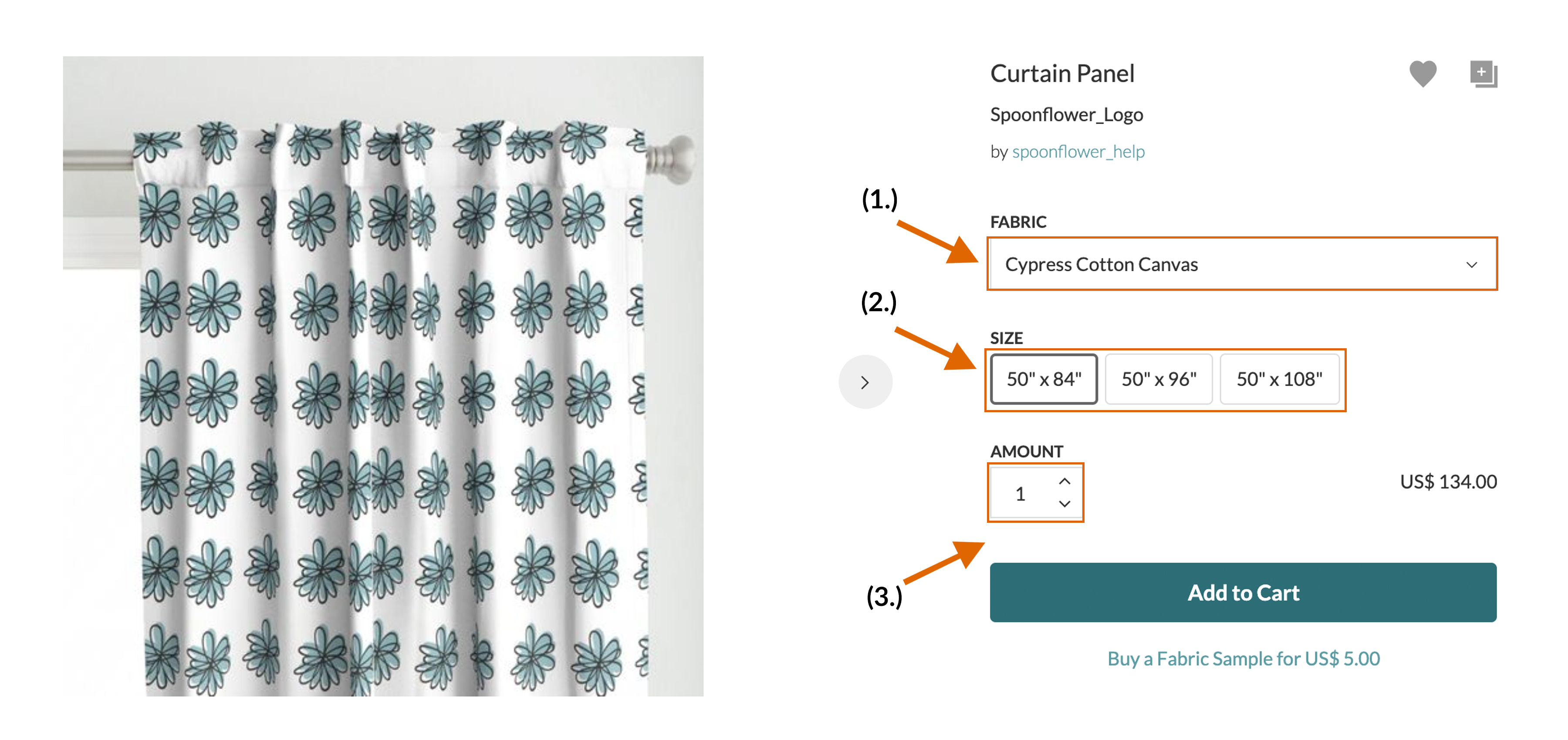 screenshot of curtain purchase page