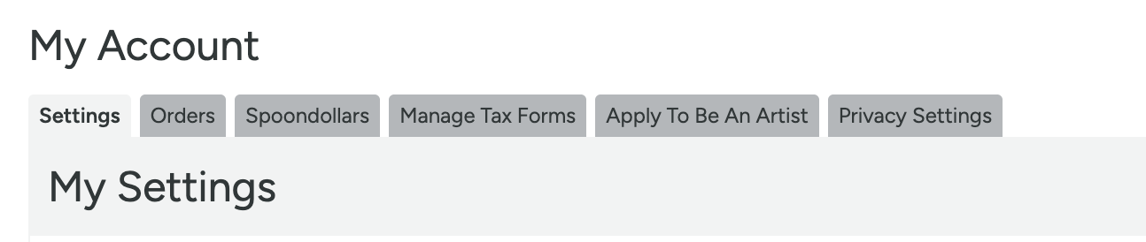 screenshot of account settings tabs