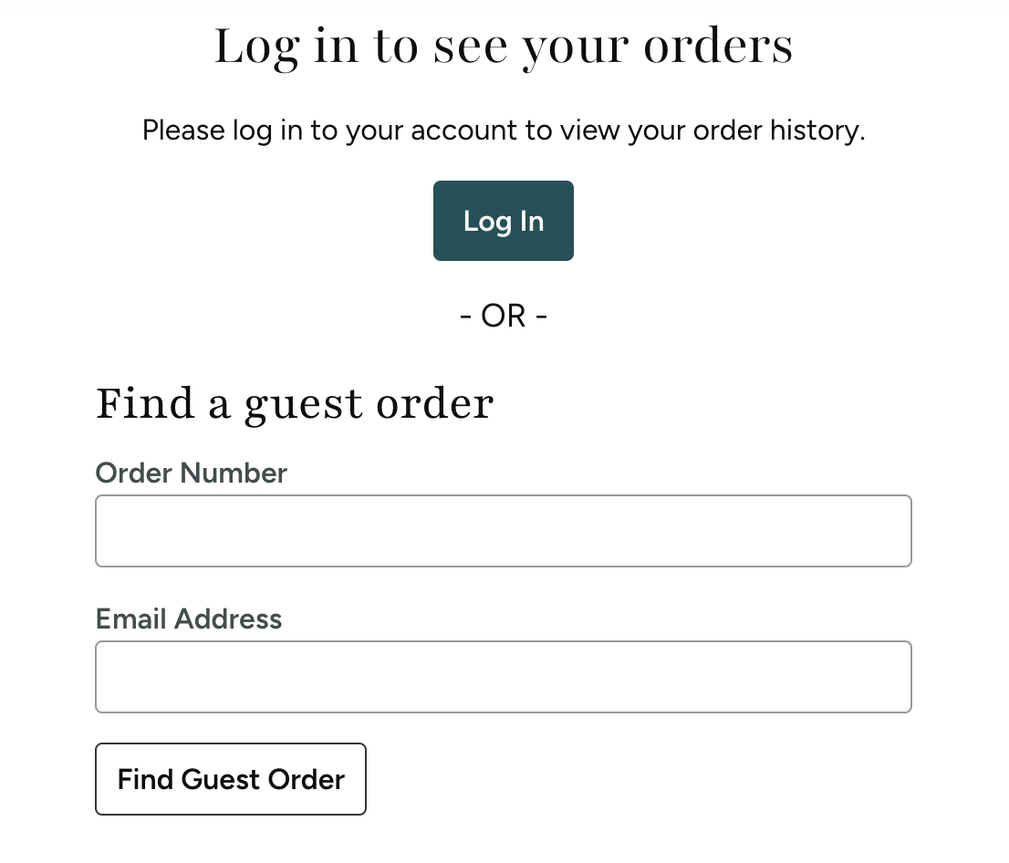 screenshot of order history screen for guest users