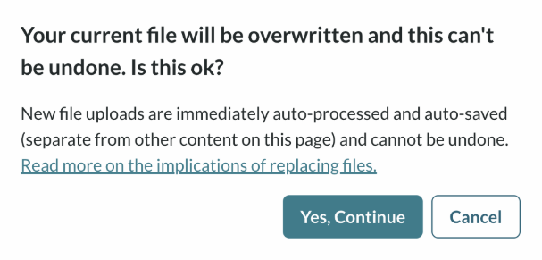 screenshot of revision warning