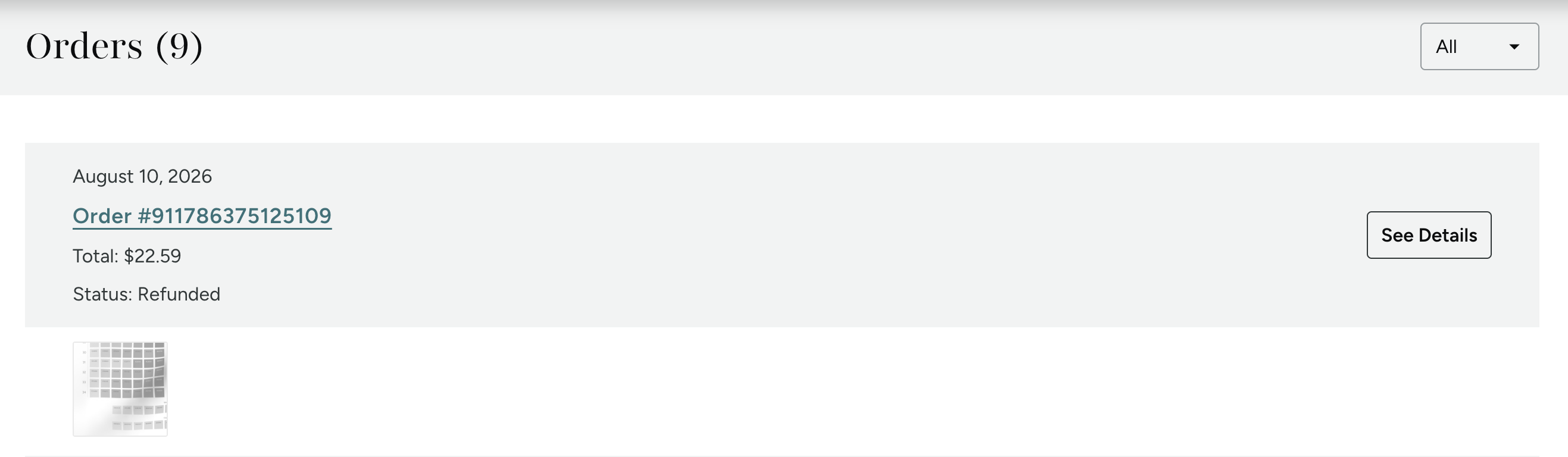 screenshot of order in order history with status as "refunded"
