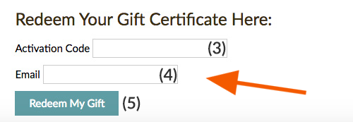 Screenshot of gift card redemption page